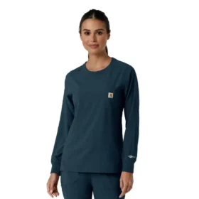 Camice da lavoro da donna Force Cross-Flex a maniche lunghe e collo rotondo