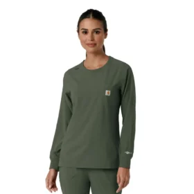 Camice da lavoro da donna Force Cross-Flex a maniche lunghe e collo rotondo