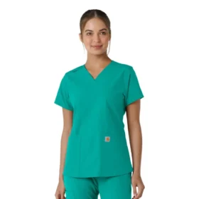 Camice da lavoro da donna Force Essentials con scollo a V e inserti in maglia