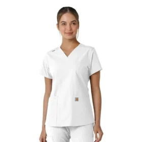Camice da lavoro da donna Force Essentials con scollo a V e inserti in maglia