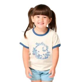 Camicia a maniche corte con stampa floreale "C" e collo a costine per bambine (Bambini/Neonati/Ragazzi)