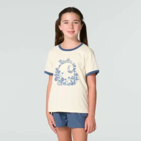 Camicia a maniche corte con stampa floreale “C” e collo a costine per bambine (Bambini/Neonati/Ragazzi)