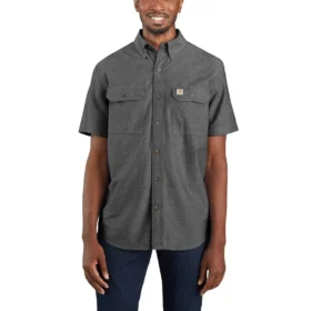 Camicia da lavoro da uomo in chambray a maniche corte, vestibilità ampia - Camicie da lavoro da uomo
