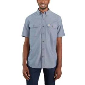 Camicia da lavoro da uomo in chambray a maniche corte, vestibilità ampia - Camicie da lavoro da uomo