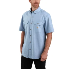 Camicia da lavoro da uomo in chambray a maniche corte, vestibilità ampia - Camicie da lavoro da uomo