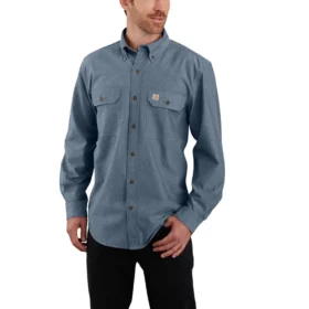 Camicia da lavoro da uomo in chambray a maniche lunghe, vestibilità ampia - Camicie da lavoro da uomo