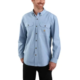 Camicia da lavoro da uomo in chambray a maniche lunghe, vestibilità ampia - Camicie da lavoro da uomo