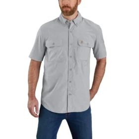 Camicia da uomo Force Sun Defender™ in chambray, vestibilità comoda, maniche corte - Camicie con protezione solare