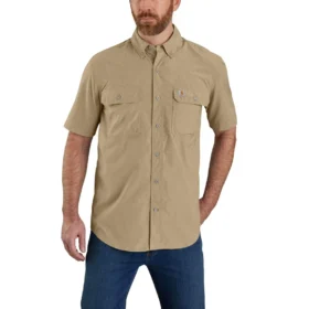 Camicia da uomo Force Sun Defender™ in chambray, vestibilità comoda, maniche corte - Camicie con protezione solare