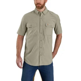 Camicia da uomo Force Sun Defender™ in chambray, vestibilità comoda, maniche corte - Camicie con protezione solare