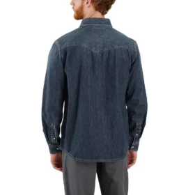 Camicia da uomo in denim a maniche lunghe con chiusura a bottoni a pressione, modello Montana dalla vestibilità comoda