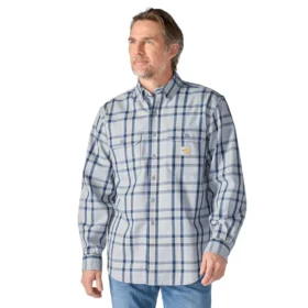 Camicia da uomo in twill a quadri, vestibilità ampia, maniche lunghe - Camicie ignifughe