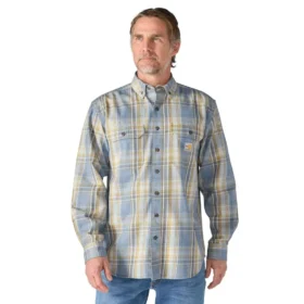 Camicia da uomo in twill a quadri, vestibilità ampia, maniche lunghe - Camicie ignifughe
