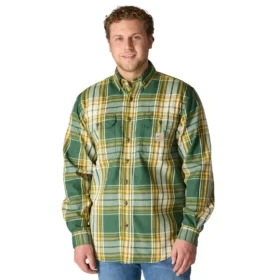 Camicia da uomo in twill a quadri, vestibilità ampia, maniche lunghe - Camicie ignifughe