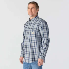 Camicia da uomo in twill a quadri, vestibilità ampia, maniche lunghe – Camicie ignifughe
