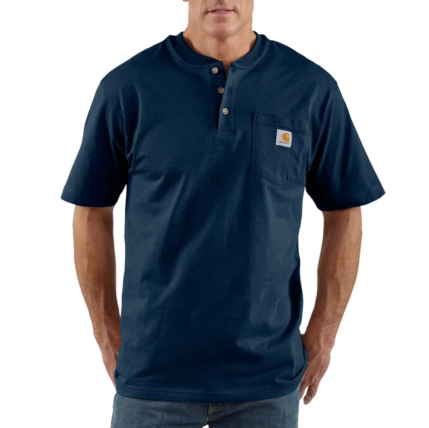 Camicie da uomo Dearborn a vestibilità ampia, pesante, con colletto Henley e taschino