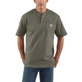Camicie da uomo Dearborn a vestibilità ampia, pesante, con colletto Henley e taschino