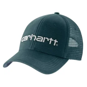 Cappellino da camionista in tela con retro in rete e logo