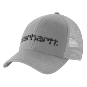 Cappellino da camionista in tela con retro in rete e logo