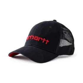 Cappellino da camionista in tela con retro in rete e logo