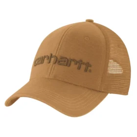 Cappellino da camionista in tela con retro in rete e logo