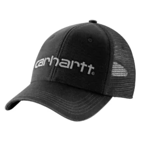 Cappellino da camionista in tela con retro in rete e logo