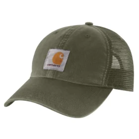 Cappellino da camionista in tela con retro in rete e logo