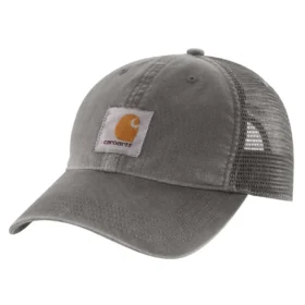 Cappellino da camionista in tela con retro in rete e logo