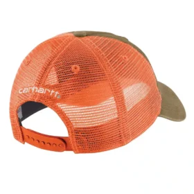 Cappellino da camionista in tela con retro in rete e logo
