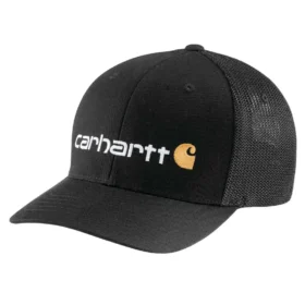 Cappellino Rugged Flex™ aderente in tela con retro in rete e logo grafico