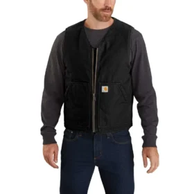 Gilet da uomo in tela di cotone lavata, resistente e foderato in sherpa