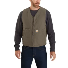 Gilet da uomo in tela di cotone lavata, resistente e foderato in sherpa