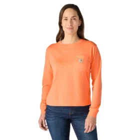 Maglietta da donna in Tencel a maniche lunghe, vestibilità ampia, felpa girocollo e taschino