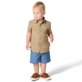 Set da 2 pezzi per bambini: camicia a maniche corte stampata e pantaloncini in tela (bambini piccoli)