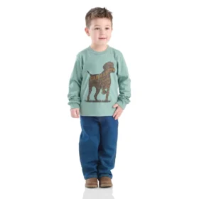 Set da 2 pezzi per bambino con maglietta a maniche lunghe con stampa cane e pantaloni in denim (bambini piccoli)