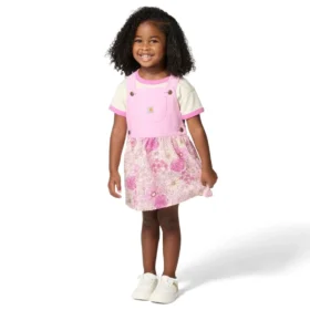 Set da bambina a due pezzi composto da camicia a maniche corte e salopette stampata (bambine piccole)